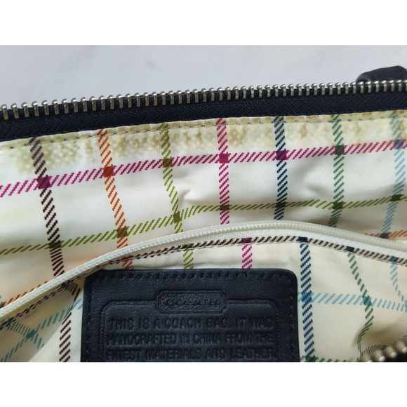 Coach Signature Black Canvas Stripe Double Handles Zipper Tote Shoulder Bag - Picture 13 of 16